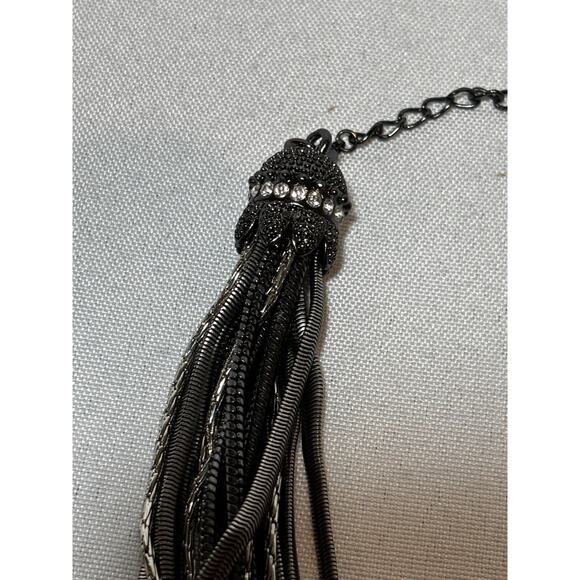 Kiam Family Silver Tone, Chunky Multi Strand Silver & Black Chain Necklace Bold - Picture 4 of 9